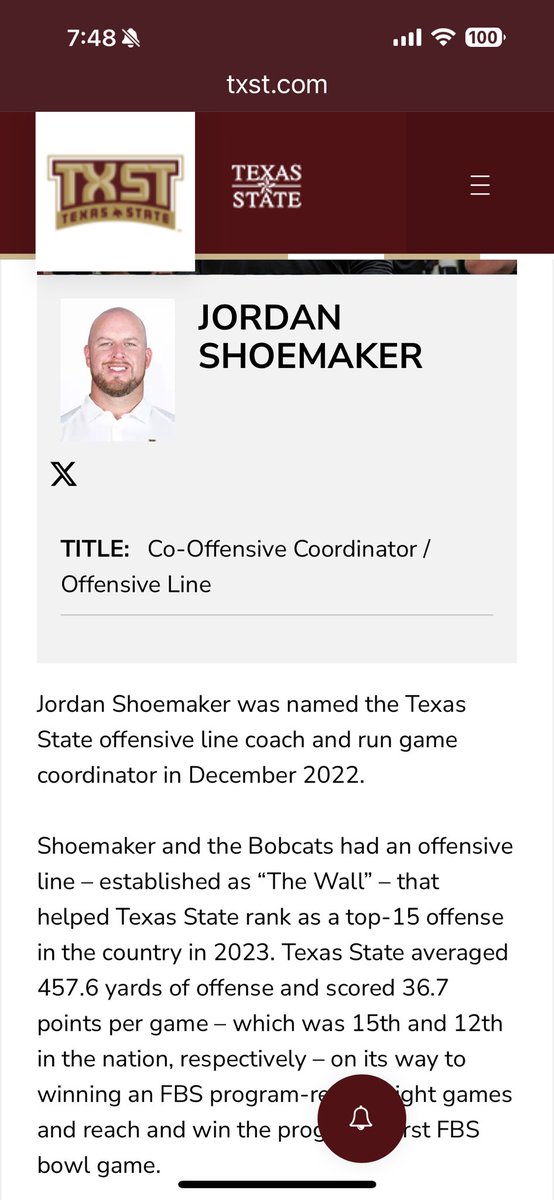 Mike Farrell (@mfarrellsports) on Twitter photo A great OL coach and hard worker, <a href="/CoachShoeOL/">Jordan Shoemaker</a> on the rise.
<a href="/GJKinne/">GJ Kinne</a> <a href="/TXSTATEFOOTBALL/">Texas State Football</a> A great OL coach and hard worker, <a href="/CoachShoeOL/">Jordan Shoemaker</a> on the rise.
<a href="/GJKinne/">GJ Kinne</a> <a href="/TXSTATEFOOTBALL/">Texas State Football</a>