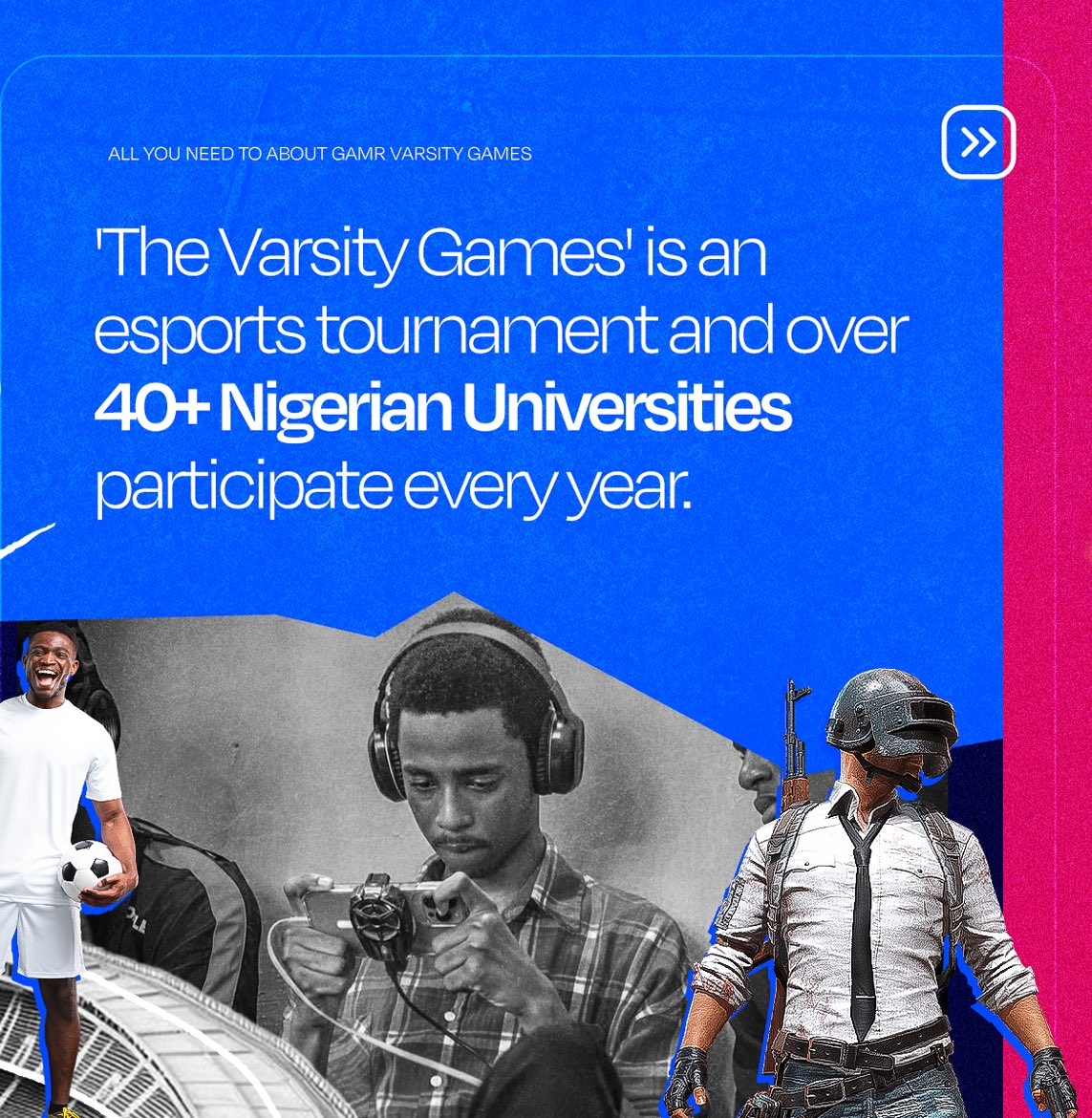 GamrHQ_'s tweet photo. The Gamr Varsity Games is one of the biggest university esports tournament in Africa. 

Through Varsity Games, we encourage students to pursue their passion in gaming. Every year, students across various universities in Nigeria compete to emerge champions. 

#varsitygames #gamr https://t.co/Os71OLvlsr