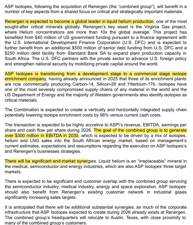 ASP Isotopes Inc. Announces an Agreement Relating to the Potential Acquisition of Renergen Limited Expected to Create a Global Critical Materials Company $ASPI life changing investment