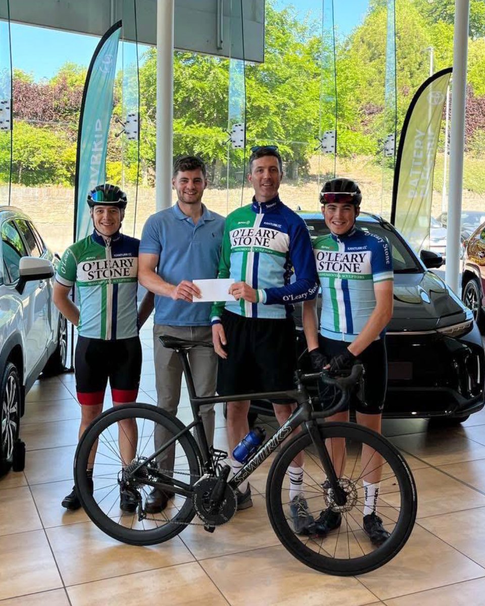 ToyotaKanturk's tweet photo. Great to welcome Kanturk Cycling Club to our showroom ahead of the Rás Tailteann! Proud to support this talented team, and a big shoutout to Rory Condon on winning the O’Callaghan Toyota White Jersey. Best of luck to all the riders! 🚴‍♂️ #Rás2025 #SupportLocal #Cycling https://t.co/Ubk68oOQxP