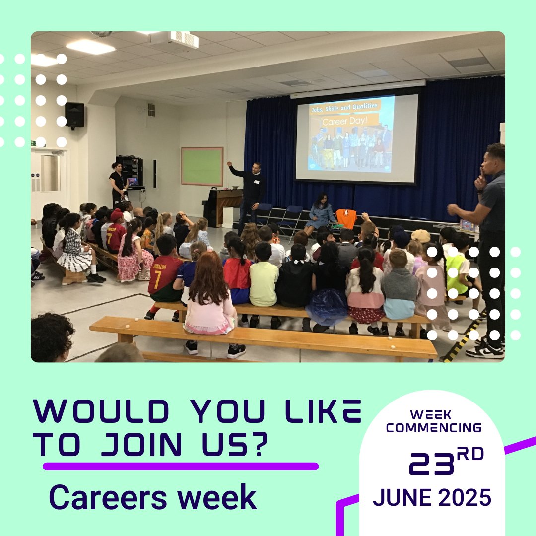 Hi Parents! Our Careers Week starts 23rd June. Last year, some of you joined us to inspire our children with your careers. We would love to have you in school again! If you are free for an hour during that week please email the school with your child’s name and job. Thank you.
