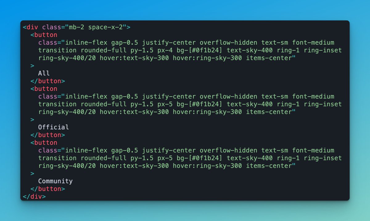 Random #css dev tip for ya'll—it's okay to inline a large amount of classes.

Over abstraction kills productivity and can make future changes a shitty experience.

breathe, it's going to be okay, can promise you the end user does not care...