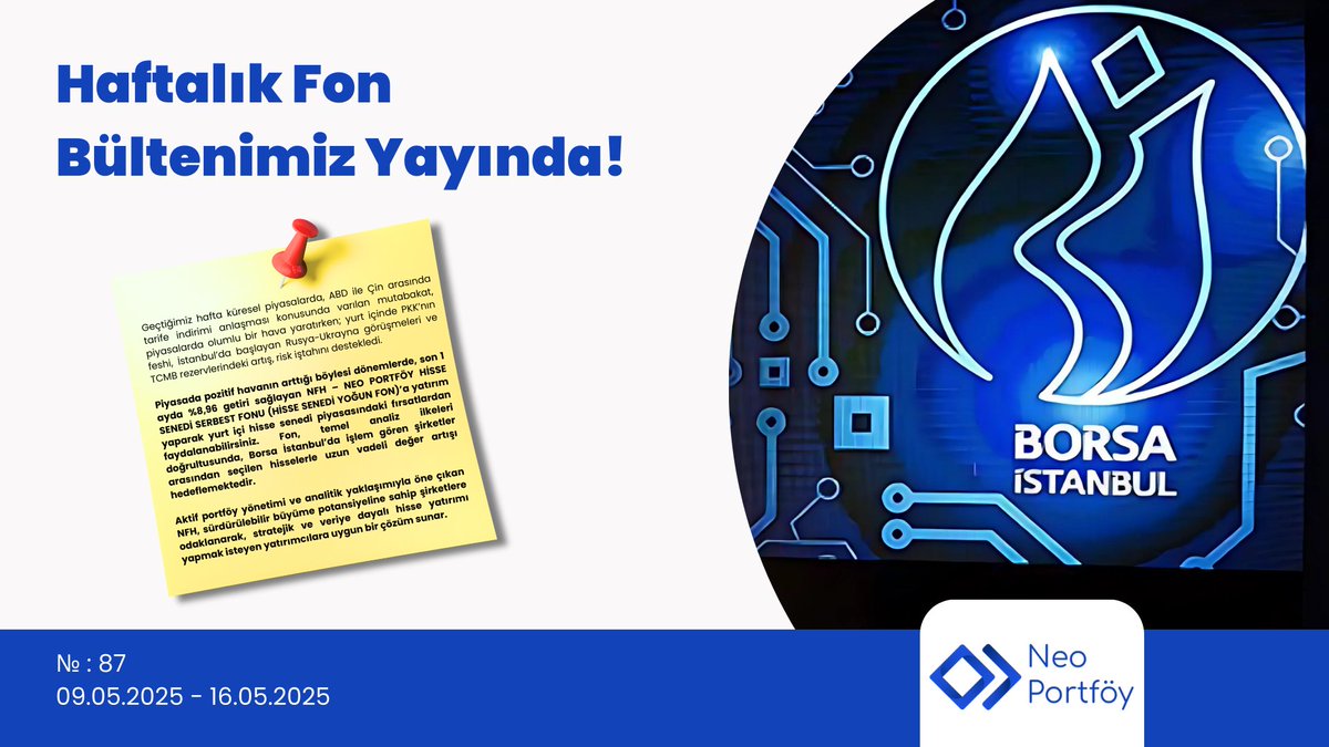 NEOPortfoyPlus's tweet photo. 📣 Haftalık Bültenimiz Şimdi Yayında!
Neo Portföy yönetimi tarafından hazırlanan haftalık bültenimize aşağıdaki linkten erişebilirsiniz.
https://t.co/7Acr0EhPVb https://t.co/uVXzTVe0Hz