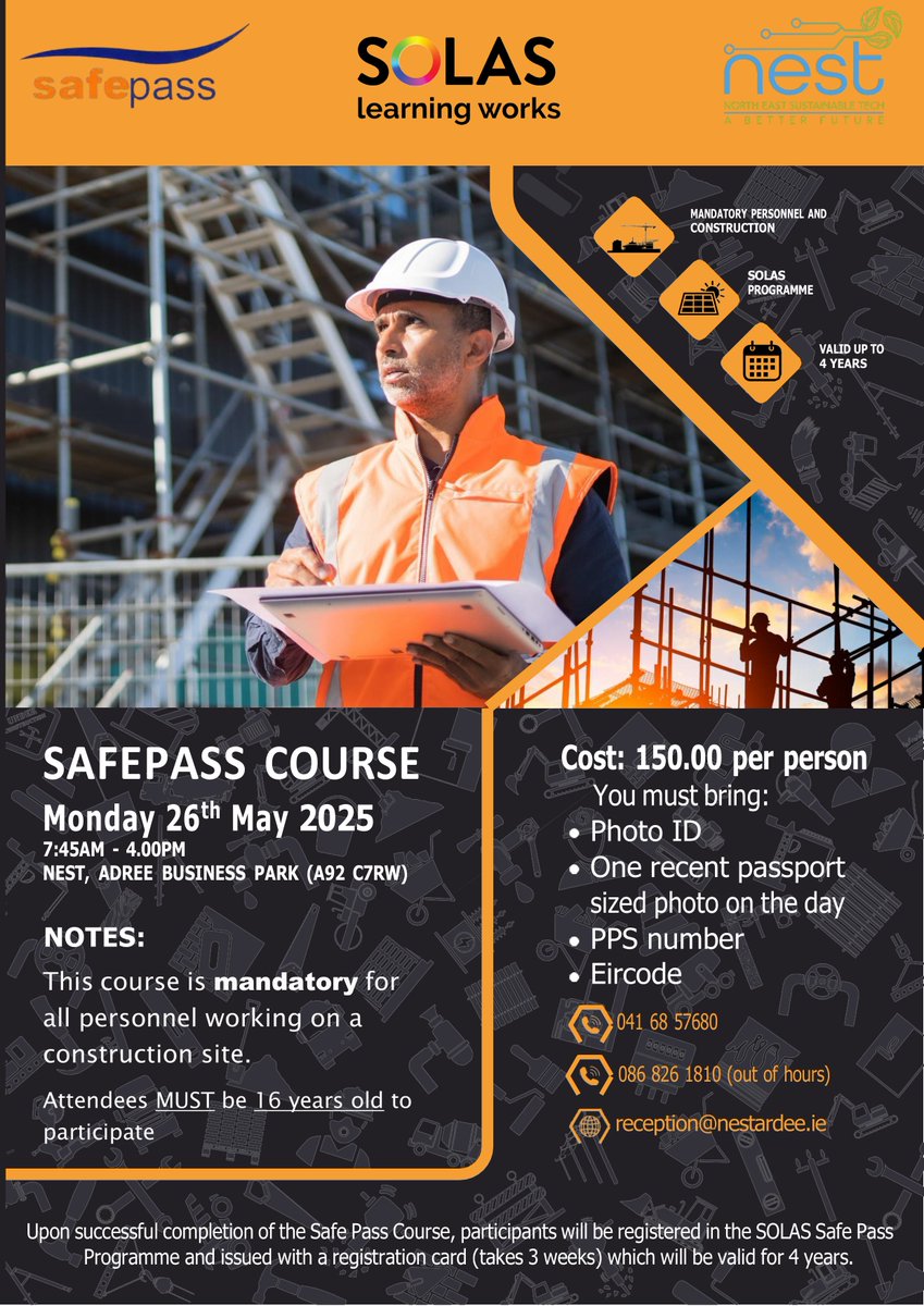 Ardee NEST (@ardeenest) on Twitter photo Our next Safepass Course takes place on Friday, 26th May. Contact us: 0416857680 / 0868261810 or reception@nestardee.ie Our next Safepass Course takes place on Friday, 26th May. Contact us: 0416857680 / 0868261810 or reception@nestardee.ie