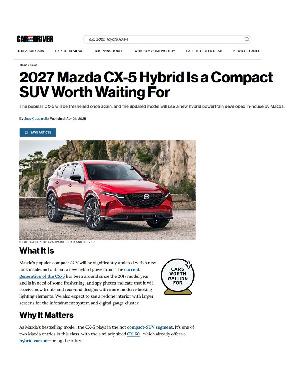 avarvarii_cars's tweet photo. Mazda is preparing a major update for its bestselling CX-5 compact SUV, set to include refreshed styling and a new hybrid powertrain.
#Mazda #MazdaCX5 #CarRenderings #AutomotiveDesign #CarIllustrations #PrototypeRenderings #avarvarii #avarvariiautomotiveartworks #futurecars20 https://t.co/Yldw7SNGaM