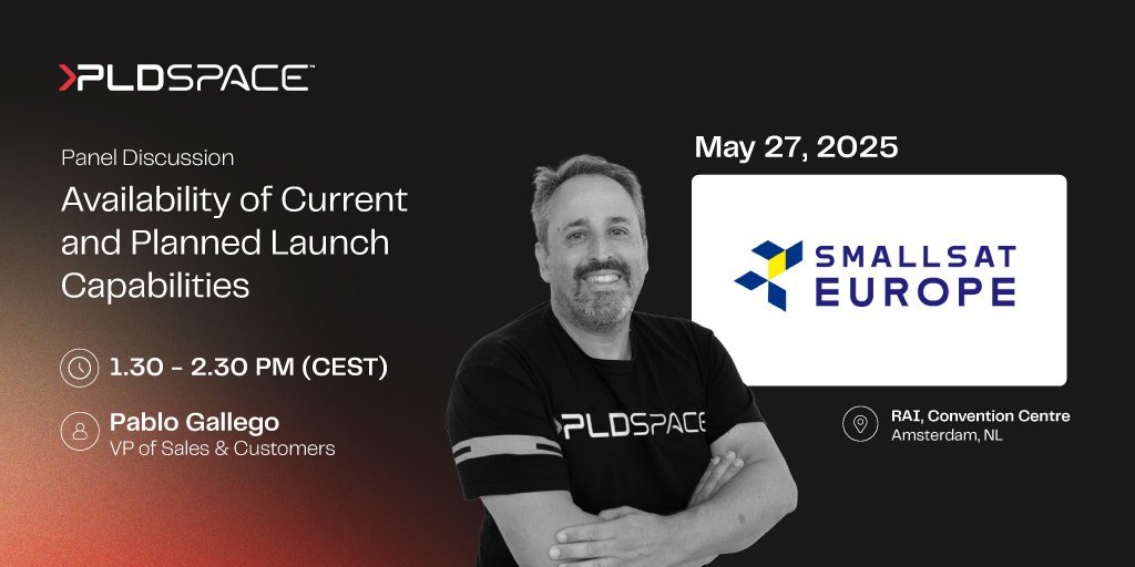 PLD Space (@pld_space) on Twitter photo The first edition of #SmallSatEurope in Amsterdam is around the corner!
📅Feel invited to attend the panel discussion 'Availability of Current and Planned Launch Capabilities' where <a href="/PabloPLD_Space/">Pablo Gallego Sanmiguel</a> , Senior Vice President of Sales & Customers, will elaborate on how we are The first edition of #SmallSatEurope in Amsterdam is around the corner!
📅Feel invited to attend the panel discussion 'Availability of Current and Planned Launch Capabilities' where <a href="/PabloPLD_Space/">Pablo Gallego Sanmiguel</a> , Senior Vice President of Sales & Customers, will elaborate on how we are