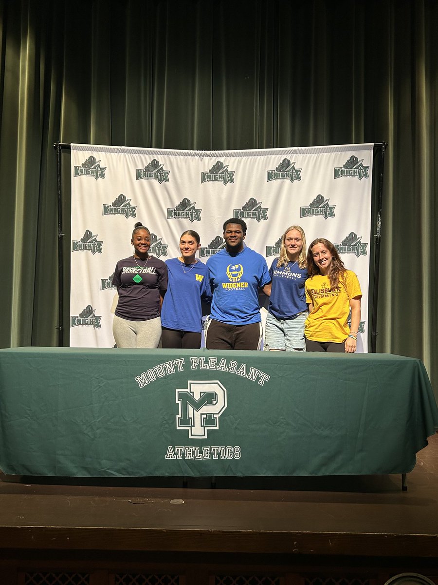 Mount Pleasant HS (DE) Football (@greenknightsfb) on Twitter photo Congratulations to all the student athletes who signed at Mount’s signing day yesterday. Best of luck during the next stop in your career! <a href="/65ont0p/">Kevin Williams</a> <a href="/SUSeaGulls/">Salisbury Athletics</a> <a href="/Widener_FB/">Widener Football</a> <a href="/SimmonsSharks/">Simmons Athletics</a> <a href="/DelawareTechAD/">Delaware Tech Athletic Director</a> <a href="/WidenerUniv/">Widener University</a> #mountpride #studentathlete #GreenKnightsALLin Congratulations to all the student athletes who signed at Mount’s signing day yesterday. Best of luck during the next stop in your career! <a href="/65ont0p/">Kevin Williams</a> <a href="/SUSeaGulls/">Salisbury Athletics</a> <a href="/Widener_FB/">Widener Football</a> <a href="/SimmonsSharks/">Simmons Athletics</a> <a href="/DelawareTechAD/">Delaware Tech Athletic Director</a> <a href="/WidenerUniv/">Widener University</a> #mountpride #studentathlete #GreenKnightsALLin