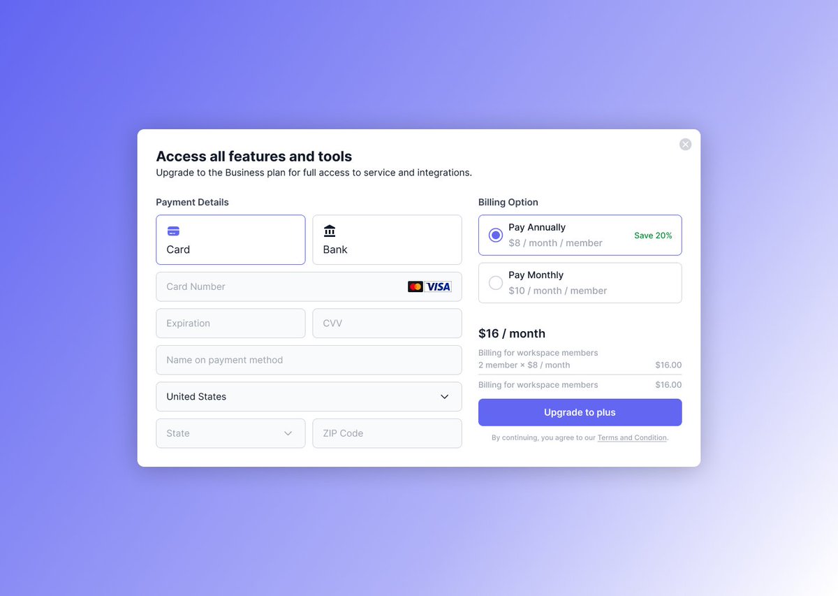 _Kavi_26_'s tweet photo. 🚀 Challenge 2 of #DailyUI — Credit Card Checkout

Worked on a straightforward credit card checkout form today 💳. Focused on keeping it minimal with all the necessary fields in place.

Feedback is welcome!

#UI #UX #WebDesign #UIDesign #DesignChallenge #FormDesign https://t.co/nZtUYucJ6s