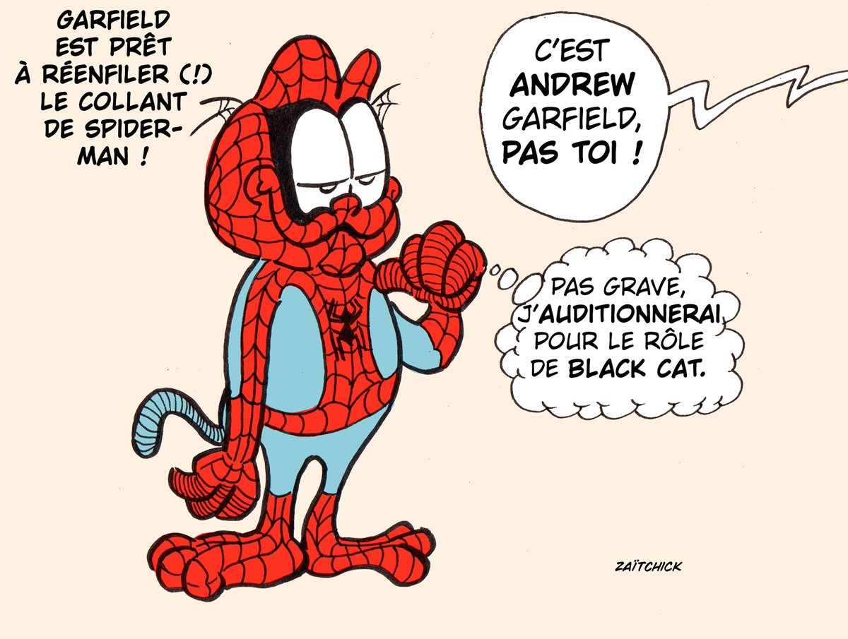 BlaguesDessins's tweet image. Le #DessinDePresse de Zaïtchick : Spider-Cat
Retrouvez les dessins de Zaïtchick sur : blagues-et-dessins.com
#DessinDeZaitchick #ActuDeZaitchick #Humour #Garfield #AndrewGarfield #SpiderMan #Audition #Cinéma #SuperHéros