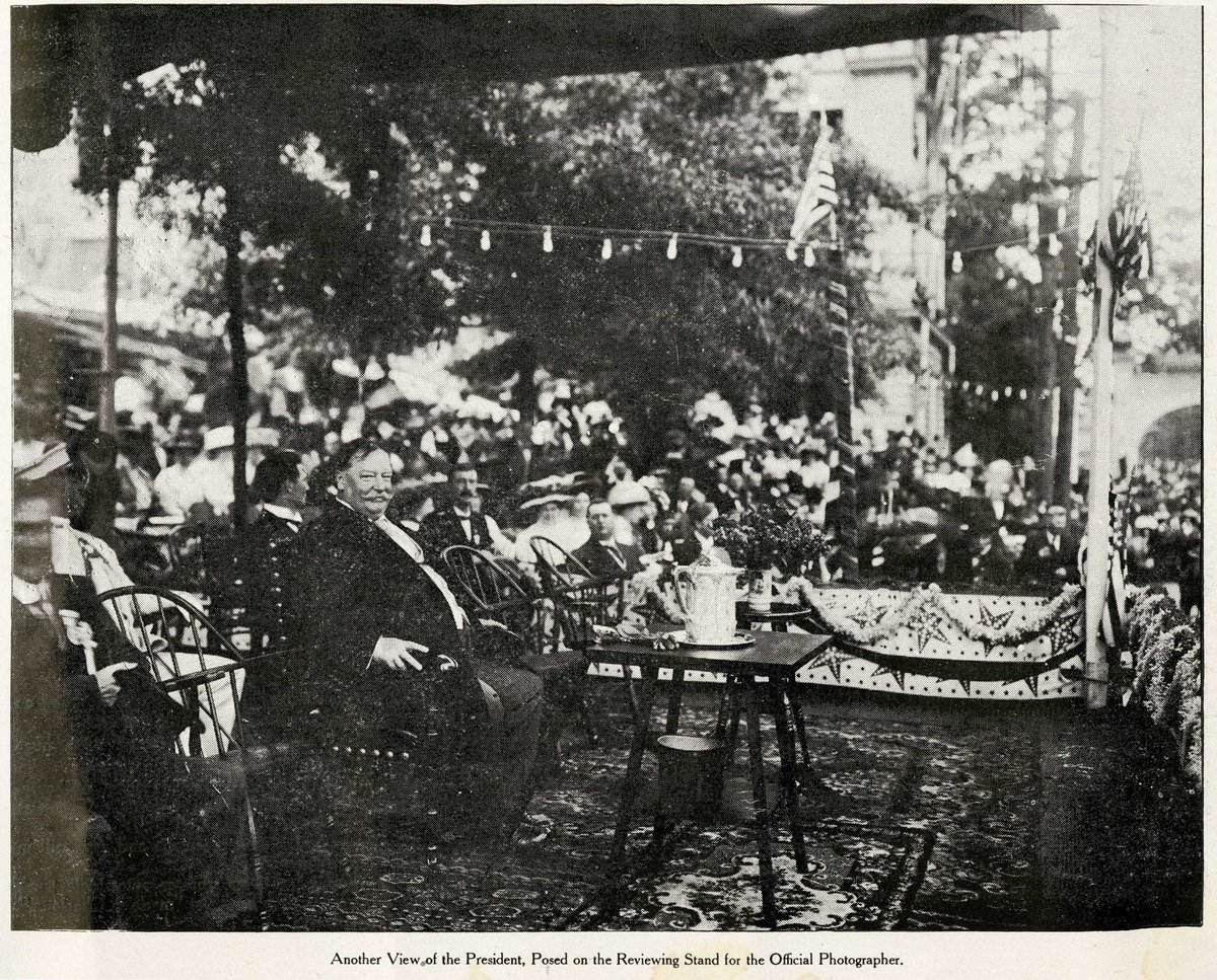 OtdTaft's tweet photo. In Charlotte, President Taft sat in attendance of a parade in his honor. At around 1:30 pm one of the electric wires was damaged by a float causing a loud explosion. Taft was in awe by the spectacle. https://t.co/SF7AaThNLR