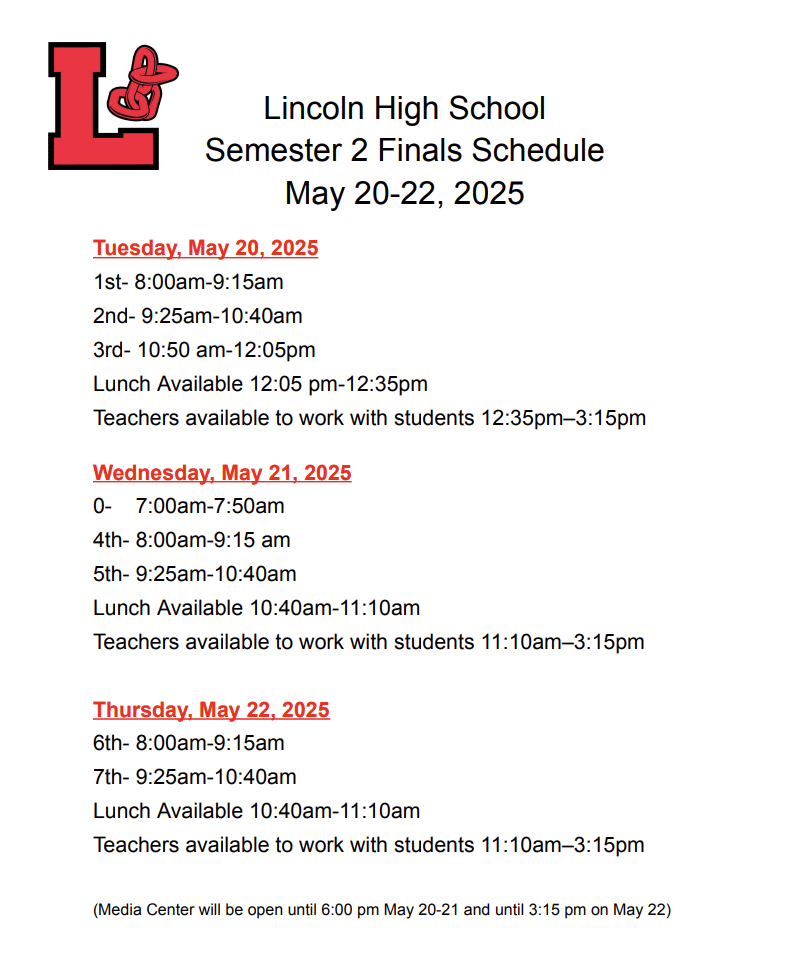 Final exams begin today! Here is the final exam schedule for this semester. #GoLinks⛓️