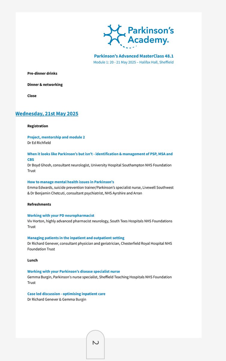 Emma Edwards š ćć (@kernowpdnurse) on Twitter photo Off on my travels again⦠this time to teach on the Parkinsonās Advanced Masterclass run by <a href="/TheNeuroAcademy/">Neurology Academy</a>. Itās a fantastic course but slightly bittersweet as we say goodbye to the wonderful Dr Peter Fletcher who is retiring and the first one without Daiga.
#parkinsons Off on my travels again⦠this time to teach on the Parkinsonās Advanced Masterclass run by <a href="/TheNeuroAcademy/">Neurology Academy</a>. Itās a fantastic course but slightly bittersweet as we say goodbye to the wonderful Dr Peter Fletcher who is retiring and the first one without Daiga.
#parkinsons