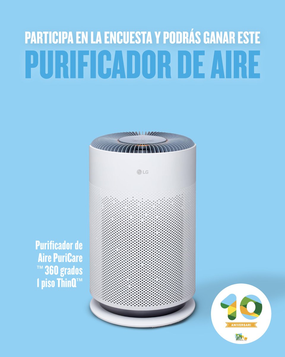 🎁 Sorteamos este Purificador de Aire LG PuriCare 360° solo por contestar una encuesta. Sí, así de fácil.

😏 ¿A qué esperas? Haz click al formulario: forms.gle/hgiwDemC4PAThX…

ℹ️ Tienes hasta el 27 de junio para participar.

#LaFiraCC #LaFiraCentreComercial