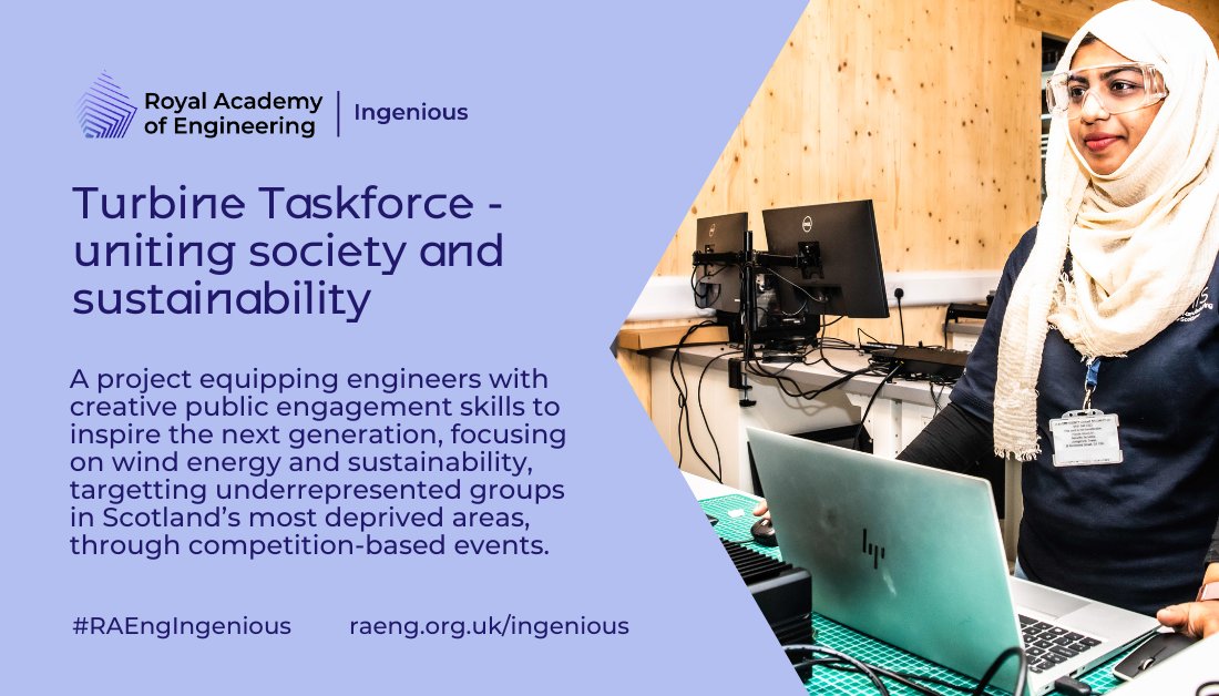 Royal Academy of Engineering (@raengnews) on Twitter photo Turbine Taskforce, led by <a href="/NMIS_group/">National Manufacturing Institute Scotland</a>, will equip engineers with creative public engagement skills to inspire the next generation, focusing on wind energy and sustainability.
The project targets underrepresented groups in Scotland’s most deprived areas, engaging S1–S3 students Turbine Taskforce, led by <a href="/NMIS_group/">National Manufacturing Institute Scotland</a>, will equip engineers with creative public engagement skills to inspire the next generation, focusing on wind energy and sustainability.
The project targets underrepresented groups in Scotland’s most deprived areas, engaging S1–S3 students