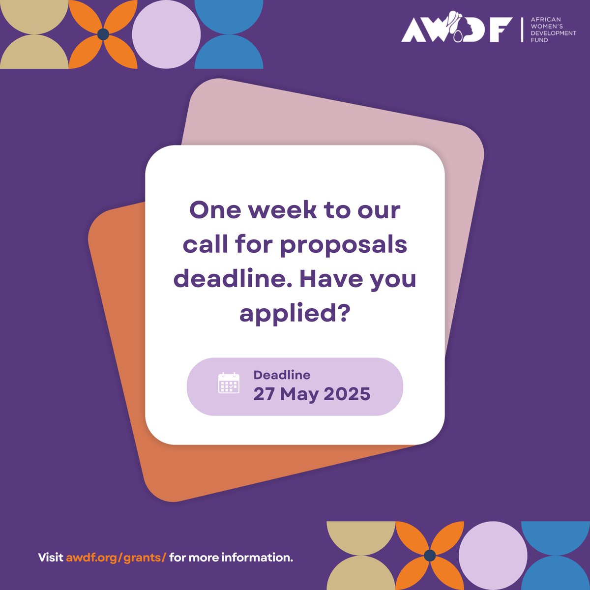 awdf01's tweet photo. The clock is ticking ⏳

Our grant applications close in a week. This is your reminder to submit your proposals for our various grants ➡️ https://t.co/VKoDBqStrG

#FeministFunding https://t.co/Qc1rlVxfK9