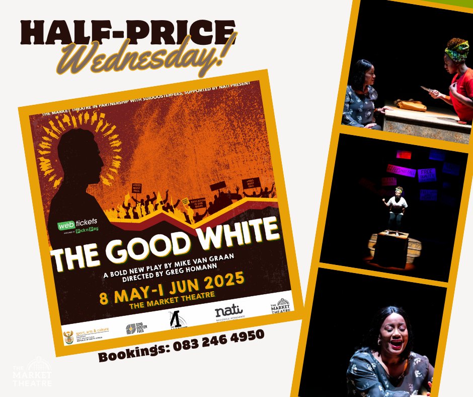 'The Good White' is live on stage until 1 June!

Catch it this Wednesday with HALF PRICE tickets – a gripping, powerful production that’s worth every second.

Tickets:shorturl.at/ZDvql
In-house bookings: 083 246 4950 
#PoliticalSatire #SouthAfrica