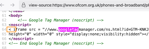billccn's tweet photo. @Ofcom There's a stray space in an HTML tag in the <noscript> version of your website causing code to be rendered as text: https://t.co/pwiVntDhne