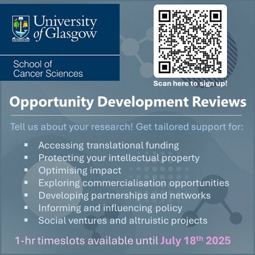 UofG Cancer Sciences (@uofgcancersci) on Twitter photo 🆕The School of Cancer Sciences Opportunity Development Reviews are open!
MVLS Translational Research Initiative (TRI) team would like to invite all research staff at <a href="/UofGCancerSci/">UofG Cancer Sciences</a> to attend a 1-hr ODR.
ODRs are available to July 18th, so book now as spaces are limited! 🆕The School of Cancer Sciences Opportunity Development Reviews are open!
MVLS Translational Research Initiative (TRI) team would like to invite all research staff at <a href="/UofGCancerSci/">UofG Cancer Sciences</a> to attend a 1-hr ODR.
ODRs are available to July 18th, so book now as spaces are limited!