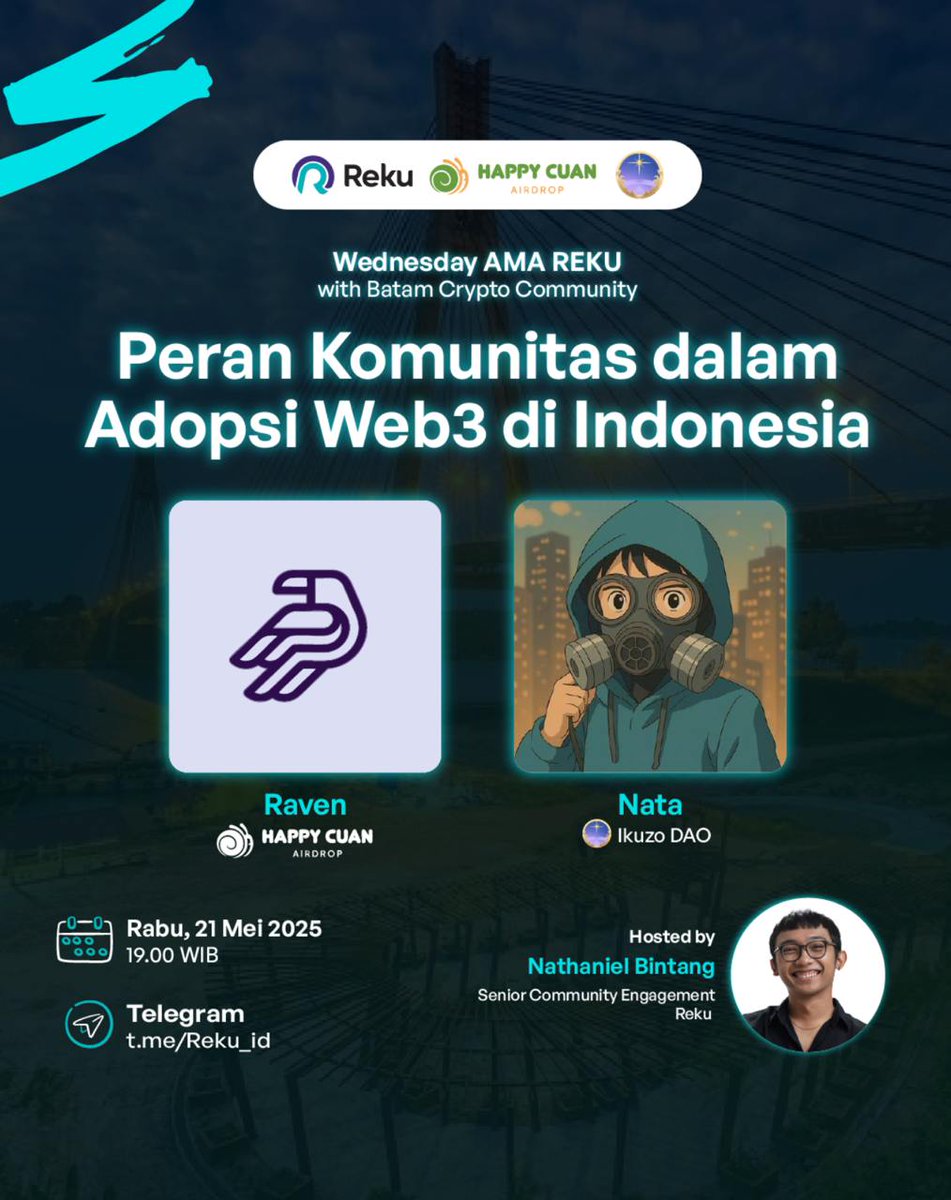 Ikuzo DAO (@ikuzodao) on Twitter photo GN minaaaaaaaa! ๐ผ๐ผ๐ผ
Kali ini salah salah satu caller kita <a href="/BgMoto22/">Nata โ</a> dapet kesempatan ngobrol di <a href="/reku_id/">Reku - Aplikasi Investasi Aset Global</a> nih guys ๐
Topiknya? Peran Komunitas dalam Adopsi Web3 di Indonesia! ๐ฎ๐ฉ
๐๏ธ Raven โ <a href="/HappyCuans/">Happy Cuan Airdrop</a>
๐๏ธ Nathaniel Bintang dari <a href="/reku_id/">Reku - Aplikasi Investasi Aset Global</a>
๐
Rabu, 21 Mei 2025
๐ 19:00 WIB GN minaaaaaaaa! ๐ผ๐ผ๐ผ
Kali ini salah salah satu caller kita <a href="/BgMoto22/">Nata โ</a> dapet kesempatan ngobrol di <a href="/reku_id/">Reku - Aplikasi Investasi Aset Global</a> nih guys ๐
Topiknya? Peran Komunitas dalam Adopsi Web3 di Indonesia! ๐ฎ๐ฉ
๐๏ธ Raven โ <a href="/HappyCuans/">Happy Cuan Airdrop</a>
๐๏ธ Nathaniel Bintang dari <a href="/reku_id/">Reku - Aplikasi Investasi Aset Global</a>
๐
Rabu, 21 Mei 2025
๐ 19:00 WIB