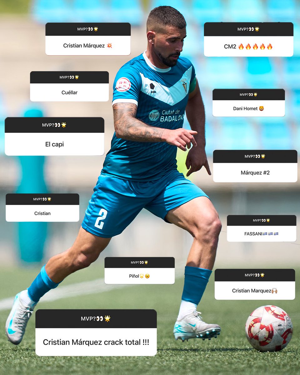 ©️🌟 𝗖𝗔𝗣𝗜 𝗠𝗩𝗣!

🫡  <a href="/cris_marquez2/">cristian marquez</a> ha estat el vostre escollit del partit d’anada de PLAY-OFF contra l’Atlètic Lleida.

💙 Gran partit, Cristian! Dissabte tenim una final!!
 
#CiutatDeBadona