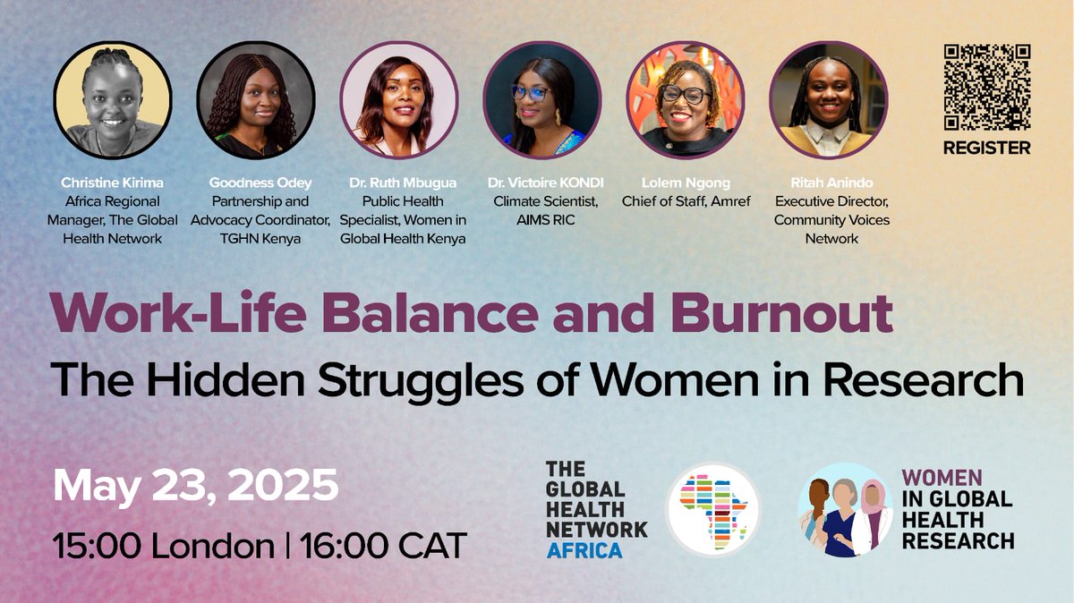 WGH Kenya 🇰🇪 (@wghkenya) on Twitter photo We're proud to share that, Dr. Ruth Mbugua, will be a panellist in the upcoming <a href="/info_TGHN/">The Global Health Network</a> webinar on Work-Life Balance and Burnout.
Join the conversation on creating healthier work cultures in global health.
#WomenInGH #GenderEquity #GlobalHealth We're proud to share that, Dr. Ruth Mbugua, will be a panellist in the upcoming <a href="/info_TGHN/">The Global Health Network</a> webinar on Work-Life Balance and Burnout.
Join the conversation on creating healthier work cultures in global health.
#WomenInGH #GenderEquity #GlobalHealth
