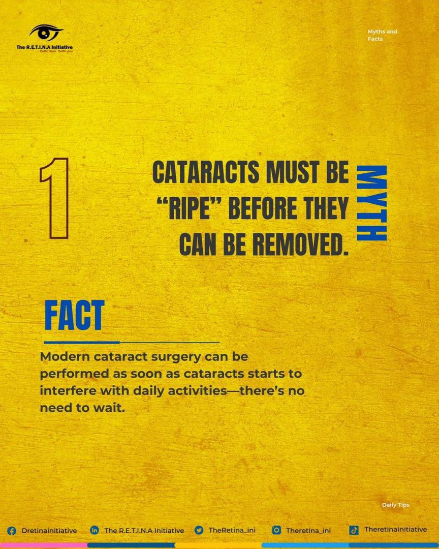TheRetina_Ini's tweet photo. Think you know cataracts?🧐

Let’s bust some common myths and protect your vision with the right knowledge. Which of them do you find interesting to you?

#cataract #cataractawarenessmonth #eyeawarenesscampaign #sustainableeyecareforall #theretinainitiative https://t.co/ozSTbELVDH