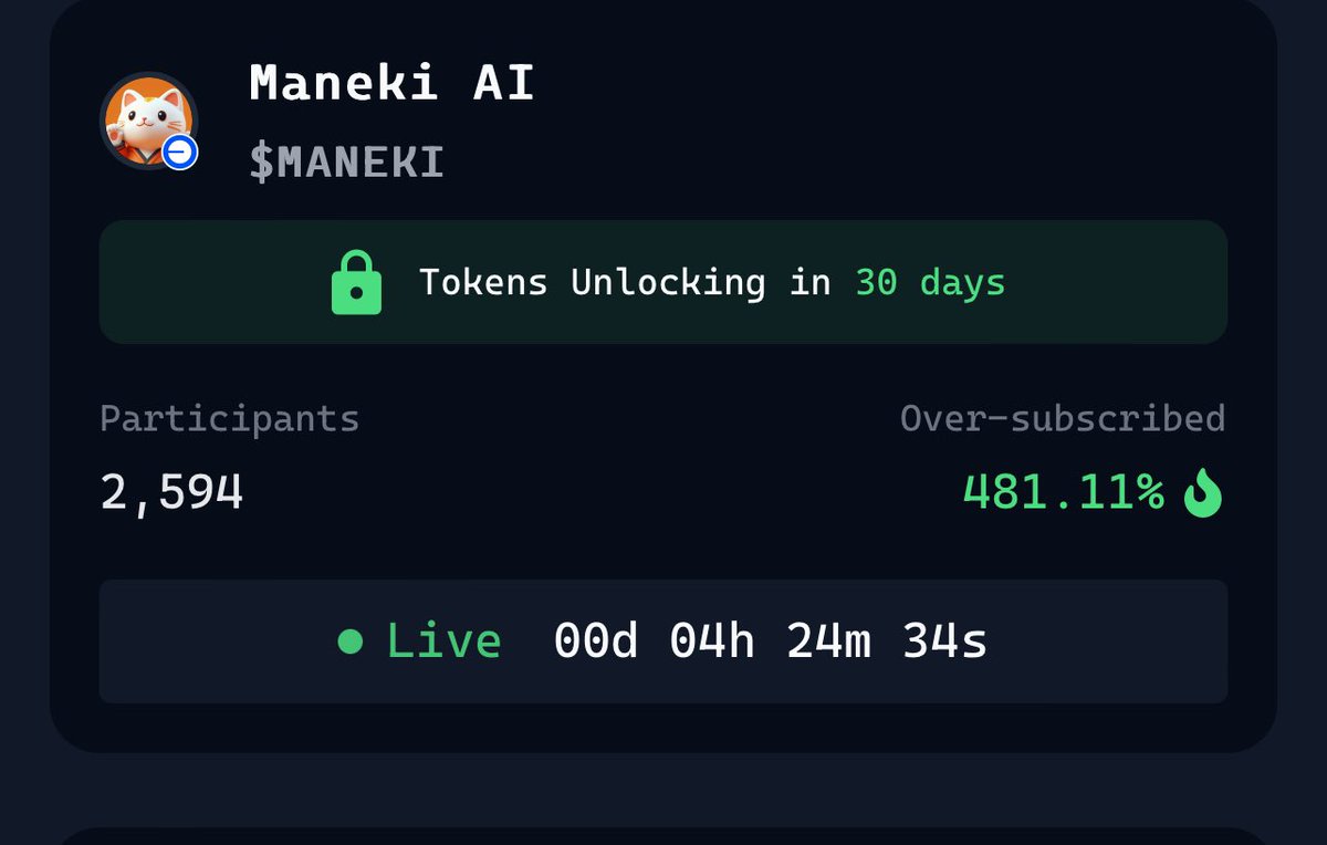 justicenwokedi5's tweet photo. I have participated by staking my virtual point on $MANEKI
โข 475% oversubscribed (great value)
โข 2,555+ participants
โข 30-day lock | 8h left
โข AI + DeFi + top 3 in Virtuals Hackathon
โข Fair cap = no whales
Farm points via @KaitoAI, stake. Donโt miss it
#ManekiAI #Virtuals https://t.co/5HXNgn7uuz