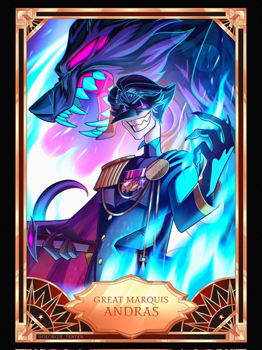 ♛"Tsk, villains aren't born, darling, we're made~" 

Bend the knee or burn- which would you choose?

T!Card Commission | <a href="/georgie_tenten/">George ✨</a> 

#HazbinHotel | #HHOC | #HelluvaBoss | #HBOC | #HBOCAndras | #HHOCAndras