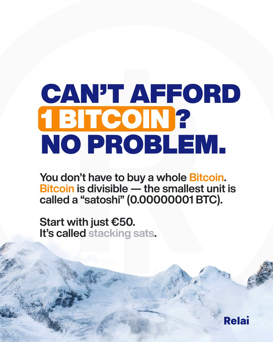 Bitcoin has a branding problem. At Relai, we speak to thousands of new  bitcoin beginners across Europe, and the biggest misconception is this:  ➡️People think they need to buy a whole Bitcoin.