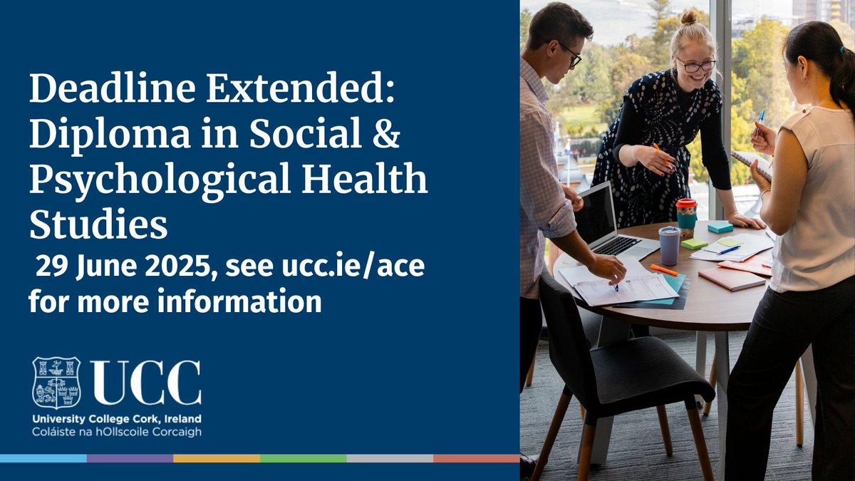 ACE UCC (@aceucc) on Twitter photo Due to interest, the deadline for applications for the part-time Diploma in Social and Psychological Health Studies with <a href="/SHEP_Ireland/">Social&HealthEdProj.</a> has been extended.
✍️Applications will be accepted up to June 29th.
▶️Diploma commences September 2025.
Apply here: ucc.ie/en/ace-dsphs/ Due to interest, the deadline for applications for the part-time Diploma in Social and Psychological Health Studies with <a href="/SHEP_Ireland/">Social&HealthEdProj.</a> has been extended.
✍️Applications will be accepted up to June 29th.
▶️Diploma commences September 2025.
Apply here: ucc.ie/en/ace-dsphs/