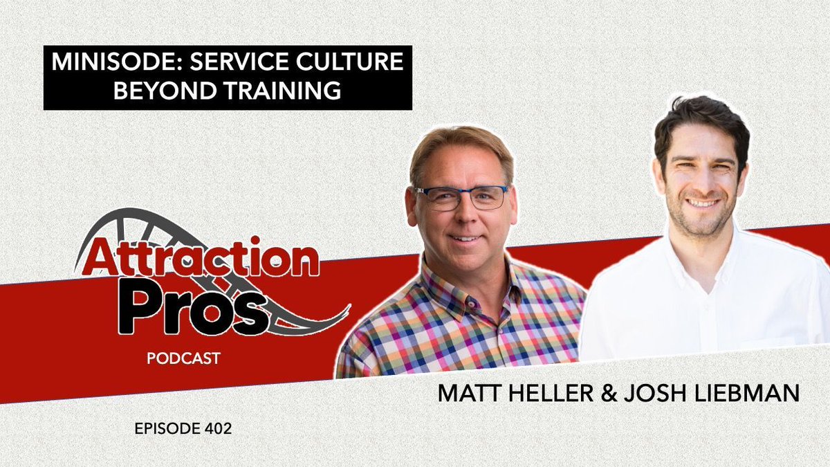 AttractionPros (@attractionpros) on Twitter photo #AttractionPros Podcast - Episode 402: Matt and Josh talk about how training fits into a larger ecosystem of steps to create a guest service culture that goes far beyond initial onboarding
Full episode available here ⤵️
buff.ly/3Dl8GKj
(sponsored by <a href="/GatemasterTech/">Gatemaster Technology</a>) #AttractionPros Podcast - Episode 402: Matt and Josh talk about how training fits into a larger ecosystem of steps to create a guest service culture that goes far beyond initial onboarding
Full episode available here ⤵️
buff.ly/3Dl8GKj
(sponsored by <a href="/GatemasterTech/">Gatemaster Technology</a>)