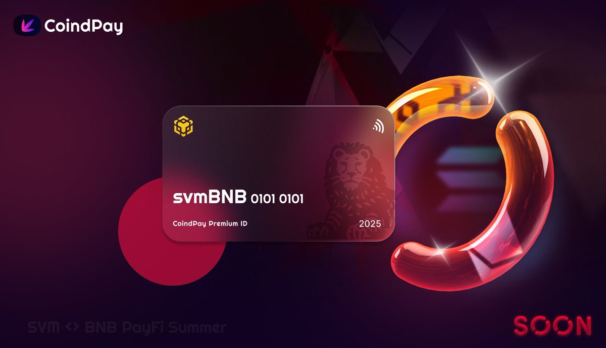 Treasureweb3's tweet photo. GM Champs!!!
We’re thrilled to announce that @CoindPay is launching on the #svmBNB Mainnet, unlocking a new chapter in Web3 consumer finance. Built for speed, scale, and seamless payments. #CryptoPayments #Web3Adoption https://t.co/1ybXrVMxP8