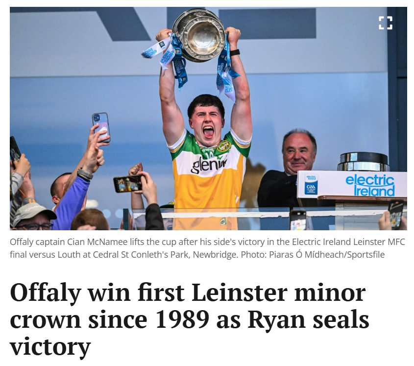 Uíbh Fhailí Abú! 🟢⚪️🟡
"Offaly are the Leinster minor football champions for the first time since 1989" <a href="/offalyindo/">Offaly Independent</a> 
Read at offalyindependent.ie/2025/05/20/off… 
<a href="/Offaly_GAA/">Official Offaly GAA</a> <a href="/officialgaa/">The GAA</a>
