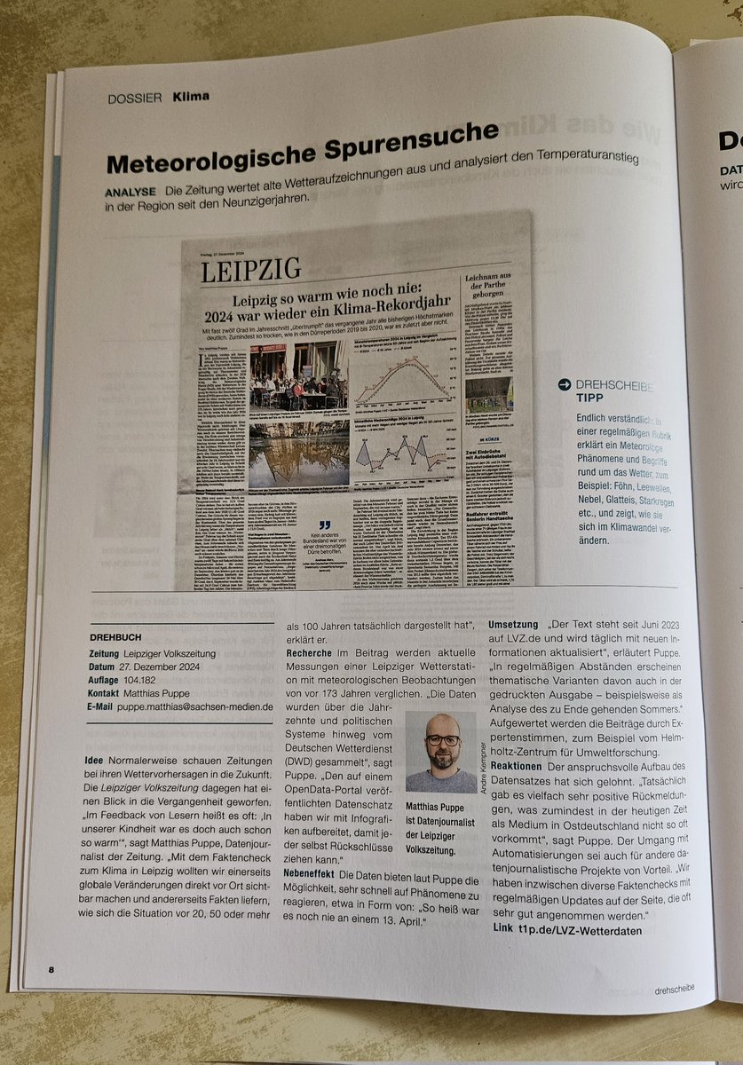 Bin in der neuen Ausgabe von <a href="/drehscheibe/">drehscheibe</a> (bpb) für Lokaljournalismus, 
diesmal mit LVZ-Langzeitprojekt "Klima in Leipzig" 

Freue mich sehr. 
Danke für die Anerkennung! #Datenjourno #Klimawandel #Leipzig
drehscheibe.org/ausgaben.html#…