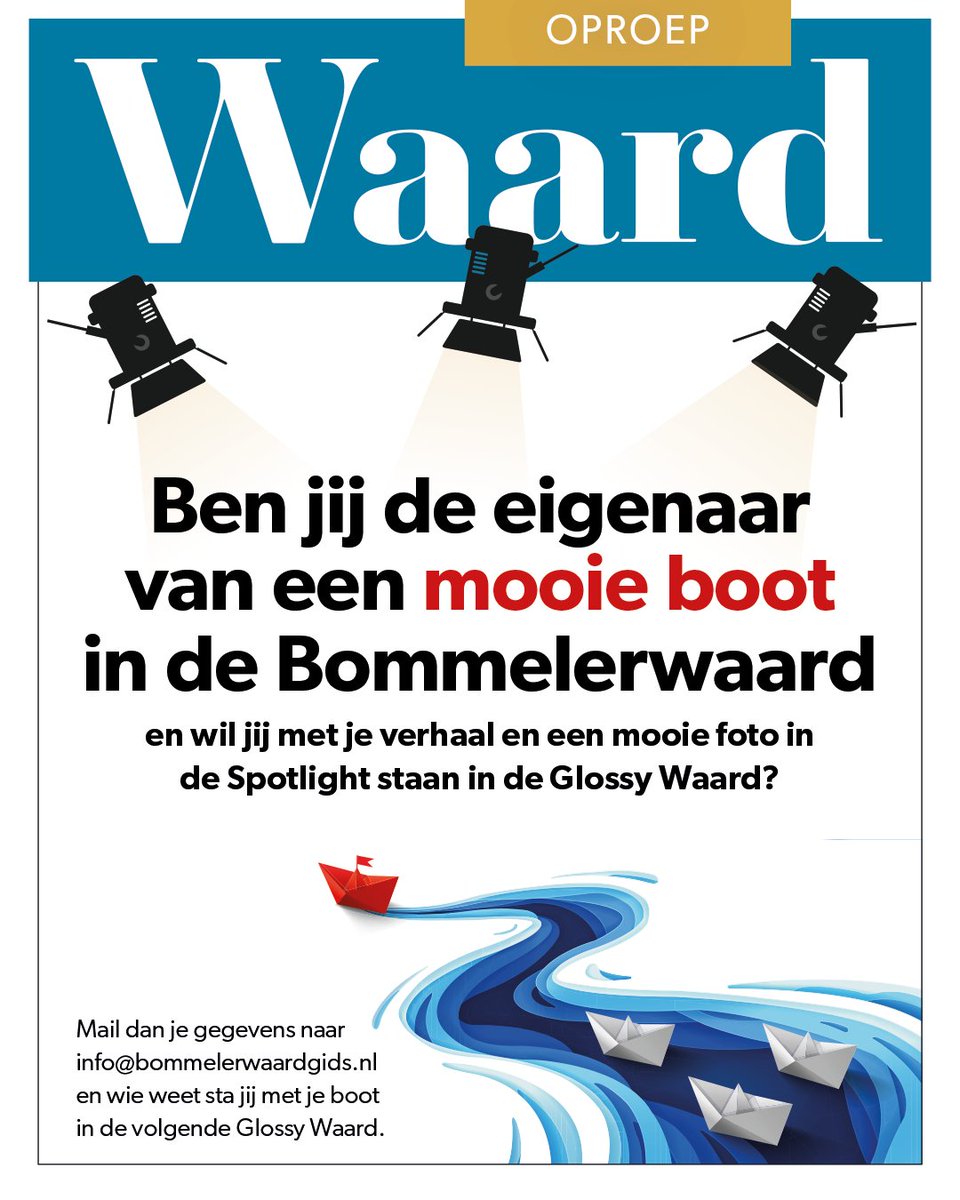 𝙃𝙚𝙗 𝙟𝙞𝙟 𝙚𝙚𝙣 𝙗𝙤𝙤𝙩? ⛵️| Voor de najaarseditie van De Waard zetten we boten in de spotlight! Omdat het zonnetje nu zo mooi schijnt, zoeken we alvast boten én eigenaren die op de foto willen. Meld je nu aan!

📧 : info@bommelerwaardgids.nl