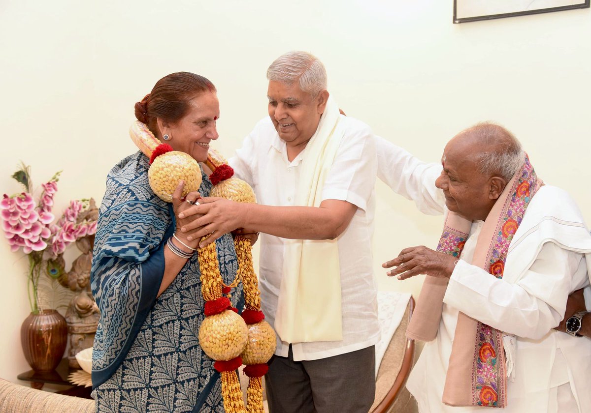 H D Devegowda (@h_d_devegowda) on Twitter photo The <a href="/VPIndia/">Vice-President of India</a>, Shri Jagdeep Dhankar avaru, visited my Delhi home this morning. Many topics, including farmers welfare, came up for discussion between us. I thank <a href="/VPIndia/">Vice-President of India</a> for his affection and generosity. Was happy Smt. Sudesh Dhankar contributed to the warmth of the meeting. The <a href="/VPIndia/">Vice-President of India</a>, Shri Jagdeep Dhankar avaru, visited my Delhi home this morning. Many topics, including farmers welfare, came up for discussion between us. I thank <a href="/VPIndia/">Vice-President of India</a> for his affection and generosity. Was happy Smt. Sudesh Dhankar contributed to the warmth of the meeting.