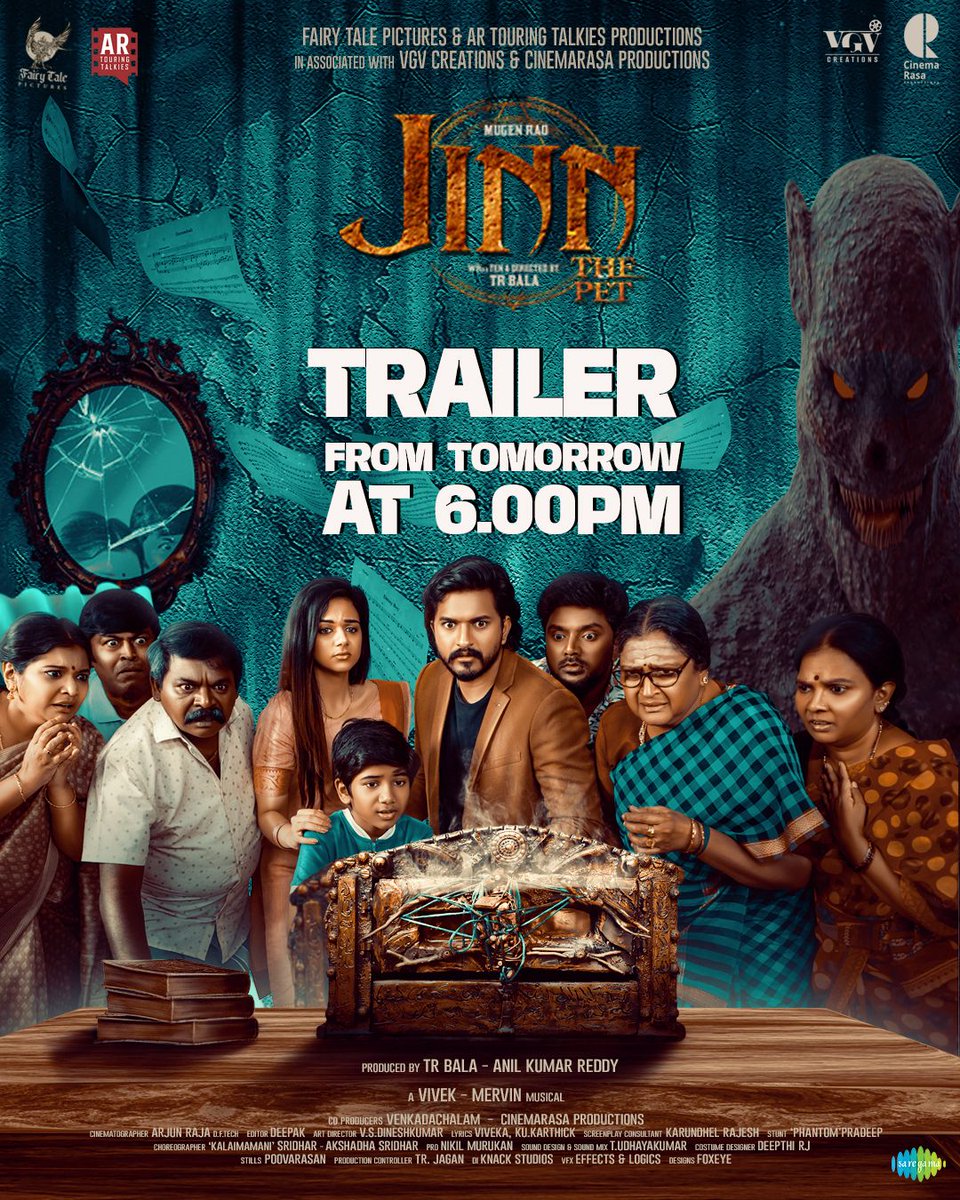 Nikil Murukan (@onlynikil) on Twitter photo Magic Fades !! Horror Creeps in 🫣!! Mystery deepens 🫨!! Romance entangles !!!! Comedy breaks the silence ✨
🎬 JINN The Pet - TRAILER DROPS TOMORROW at 6:00 PM
Mystery awaits @jinnthemovie
Written and Directed by <a href="/Bala_TR/">T.R.Bala</a>
A <a href="/iamviveksiva/">Vivek Siva</a> - <a href="/MervinJSolomon/">Mervin Solomon</a> musical
Produced Magic Fades !! Horror Creeps in 🫣!! Mystery deepens 🫨!! Romance entangles !!!! Comedy breaks the silence ✨
🎬 JINN The Pet - TRAILER DROPS TOMORROW at 6:00 PM
Mystery awaits @jinnthemovie
Written and Directed by <a href="/Bala_TR/">T.R.Bala</a>
A <a href="/iamviveksiva/">Vivek Siva</a> - <a href="/MervinJSolomon/">Mervin Solomon</a> musical
Produced