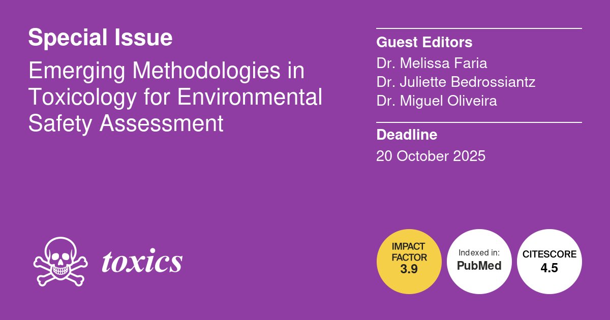 Inst. of Environmental Assessment & Water Research (@idaea_csic) on Twitter photo 🚨#Call_for_papers - Special Issue in <a href="/Toxics_MDPI/">Toxics MDPI</a>
"Emerging Methodologies in #Toxicology for Environmental Safety Assessment"
Deadline: 20 October 2025
mdpi.com/journal/toxics… 🚨#Call_for_papers - Special Issue in <a href="/Toxics_MDPI/">Toxics MDPI</a>
"Emerging Methodologies in #Toxicology for Environmental Safety Assessment"
Deadline: 20 October 2025
mdpi.com/journal/toxics…