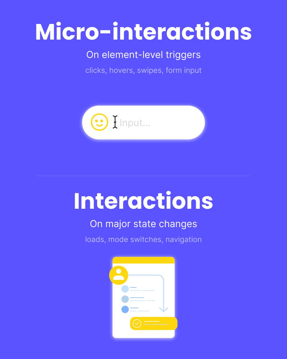 phasecommunity's tweet image. Micro-interactions add that extra spark—think button hovers and toggles—while full-screen interactions guide users through major steps. 🖥️✨

Which type of motion do you rely on to make your UI feel alive and intuitive? 🫧

#phaseanimation #microinteraction #interaction #uiux