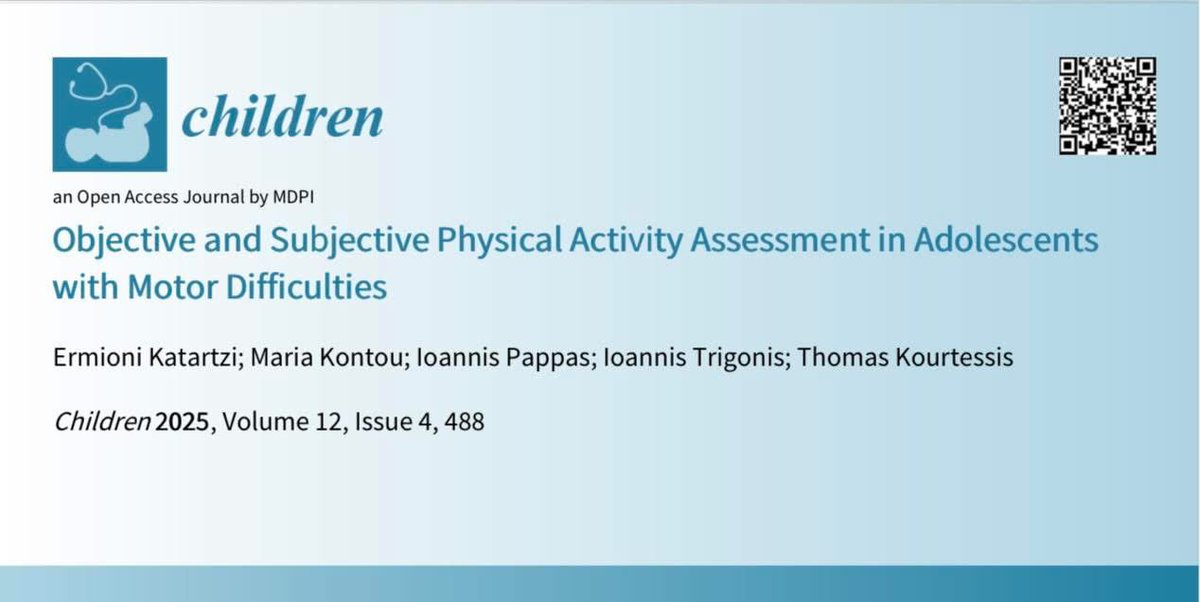 phed_professor's tweet photo. Objective and Subjective Physical Activity Assessment in Adolescents with Motor Difficulties #DCD #Adolescent_Health #Physical_Activity
Our new article @nonikat67
@Children_MDPI https://t.co/iuGM4DcUZT