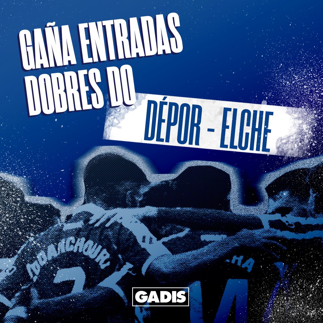 🔵 SORTEO ⚪ Queres unha entrada dobre para o <a href="/RCDeportivo/">RC Deportivo</a> - <a href="/elchecf/">Elche Club de Fútbol</a>? Participa no noso sorteo

✅ Síguenos 👍. 

✅ Fai RT a este post 🔄.

📆 Tes ata o 25 de maio para participar. 

Bases legais: gadis.es/sorteos