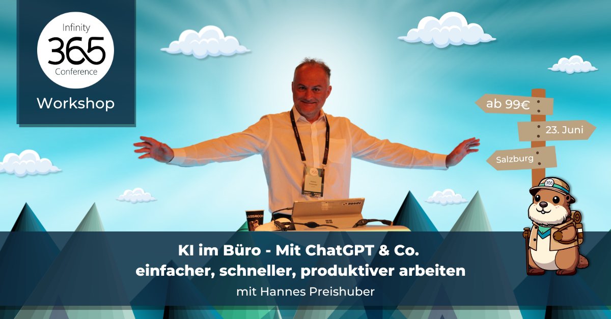 ppedvEvents (@ppedvevents) on Twitter photo Täglich Mails, Recherchen, Routine?
Mit ChatGPT & DeepSeek geht’s effizienter.
Im Workshop mit <a href="/HannesPreishub/">Hannes Preishuber </a> auf der #Infinity365 lernst du, wie du KI produktiv einsetzt – ohne Vorwissen, ohne Hype.
Am 23. Juni in Salzburg – ab 99 €!
infinity365.eu/25/workshops
#ppedv Täglich Mails, Recherchen, Routine?
Mit ChatGPT & DeepSeek geht’s effizienter.
Im Workshop mit <a href="/HannesPreishub/">Hannes Preishuber </a> auf der #Infinity365 lernst du, wie du KI produktiv einsetzt – ohne Vorwissen, ohne Hype.
Am 23. Juni in Salzburg – ab 99 €!
infinity365.eu/25/workshops
#ppedv