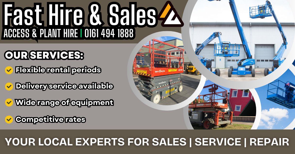 🚧 Need reliable access &amp; plant hire?
Fast Hire &amp; Sales offers:
✅ Flexible hire terms
✅ Delivery available
✅ Great rates
✅ Trusted local service

📍 Bredbury SK6 2SN
📞 0161 494 1888

#AccessHire #PlantHire #FastHireAndSales #ToolHire #BredburyBusiness