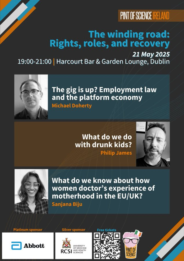 MU School of Law & Criminology (@maynoothlaw) on Twitter photo REMINDER!
<a href="/pintofscienceIE/">Pint of Science IE</a> event 'The Winding Road: Rights, Roles, and Recovery' takes place on Weds 21 May!
<a href="/profmdoherty/">Michael Doherty</a> will talk about how people who work in the gig economy are currently protected under employment law in Ireland.
See: pintofscience.ie/event/the-wind… REMINDER!
<a href="/pintofscienceIE/">Pint of Science IE</a> event 'The Winding Road: Rights, Roles, and Recovery' takes place on Weds 21 May!
<a href="/profmdoherty/">Michael Doherty</a> will talk about how people who work in the gig economy are currently protected under employment law in Ireland.
See: pintofscience.ie/event/the-wind…