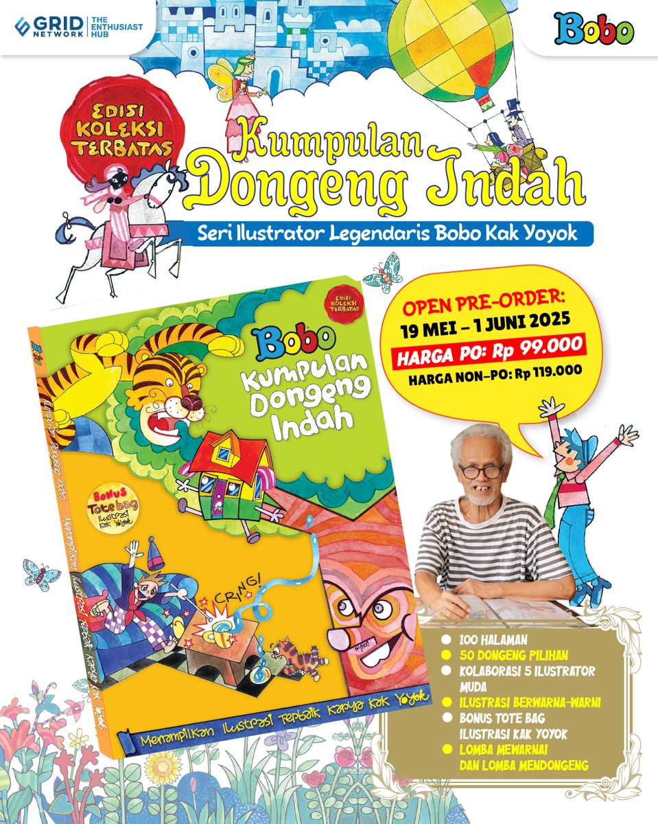 Halo teman-teman!
Dongeng terbaik masa kecil kini hadir kembali! Koleksi 50 cerita klasik Bobo dengan ilustrasi penuh warna dari Ilustrator legendaris Bobo yakni Kak Yoyok.  

#BoboDongengIndahTerbaik #52TahunBobo #MajalahBobo