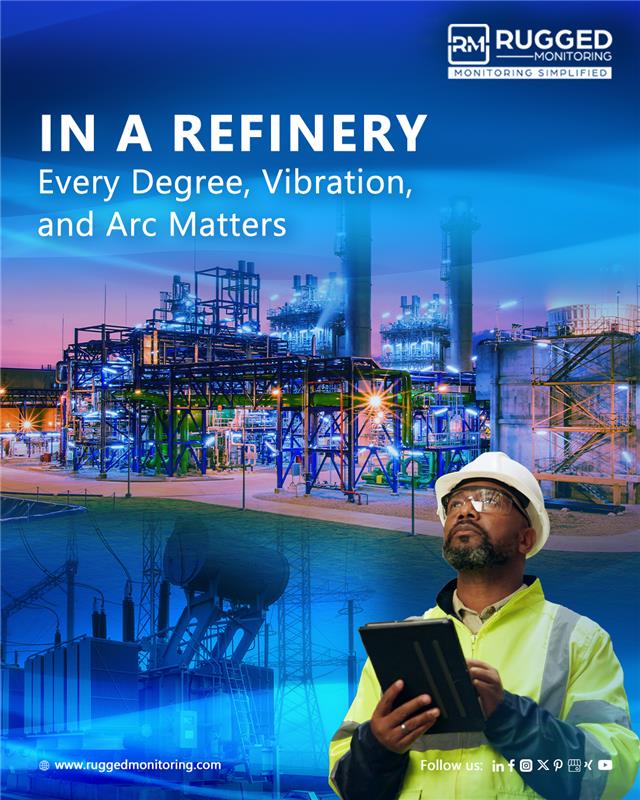 In a refinery, every degree, vibration &amp; arc matters. Real-time thermal, electrical &amp; mechanical monitoring is key to safety &amp; reliability. Rugged Monitoring enables early fault detection &amp; predictive maintenance. Explore more: bit.ly/3GWxUEa

#RefineryMonitoring
