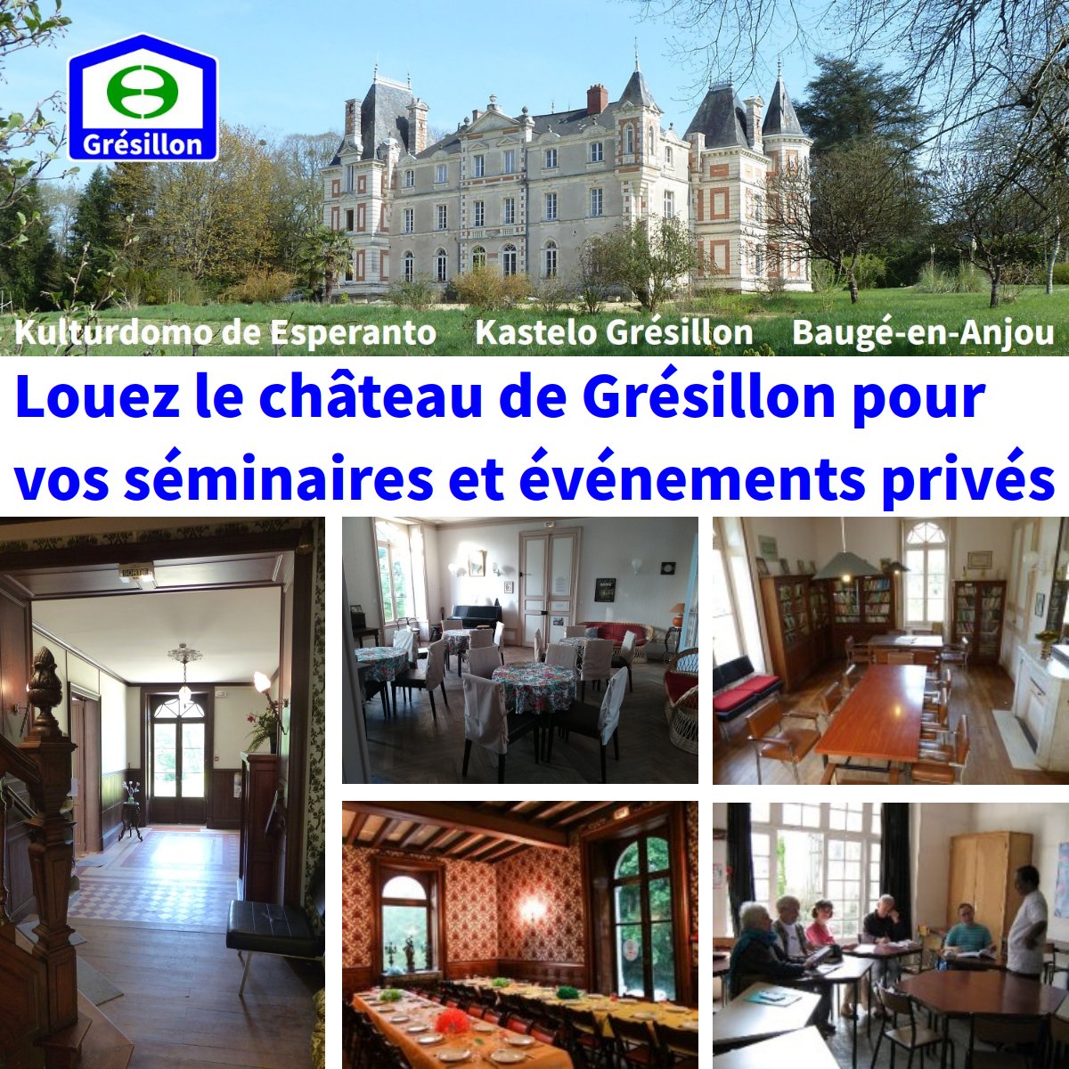 🌳 
Au cœur d’un domaine de 18 hectares, le château de Grésillon propose plusieurs formules de locations (avec ou sans hébergement) pour vos séminaires et événements privés.

Plus d’informations chateau.gresillon.org
