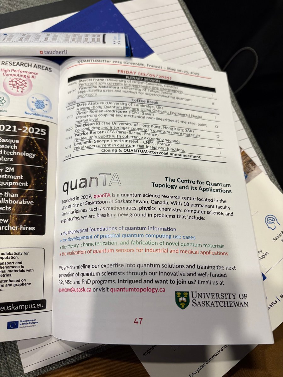 Day 1 in progress at QUANTUMatter 2025 (@quantumconf), one of the world's largest quantum conferences! <a href="/quanTA_USask/">quanTA</a> is proud to be here in Grenoble as a sponsor! An amazing keynote on topological matter by M.Z. Hasan <a href="/Princeton/">Princeton University</a> started the show and many exciting events to come!
