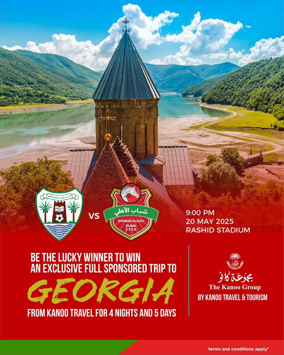 Shabab_AlAhliFC's tweet image. كن من المحظوظين و اربح رحلة مدفوعة بالكامل إلى جورجيا لمدة 5 أيام و4 ليالٍ من كانو ترافل!

Be the lucky winner to win an exclusive full sponsored trip to Georgia from Kanoo Travel for 4 nights and 5 days!

@KanooTravel247 

#KanooGroup #redpower #greenspirit #ShababAlAhli