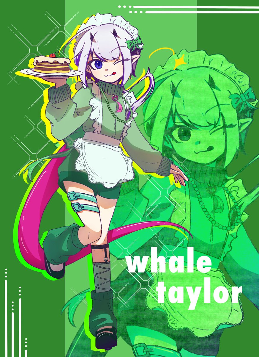 Tried to draw 💚 that 🐋 haven’t worn ´･ᴗ･`

和小狐合绘的单人部分！画的很开心很幸福😖💕
#ホエテラ #whaletaylor